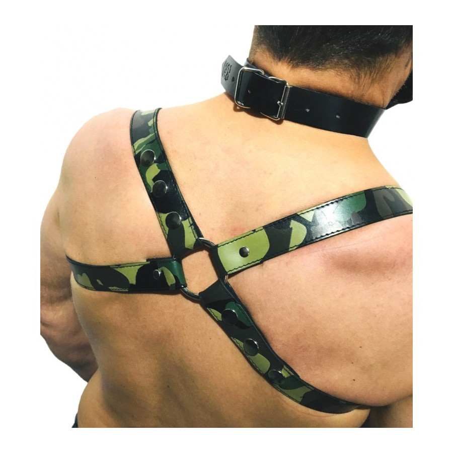 Harnais en cuir Camouflage - Acc. CHROME - CROSS - THE RED S/M