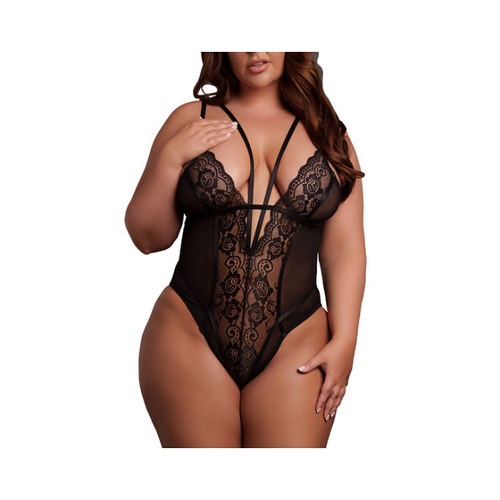 Double strap lace bodysuit Large Size Carlita Black