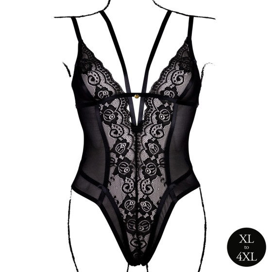 Double strap lace bodysuit Large Size Carlita Black