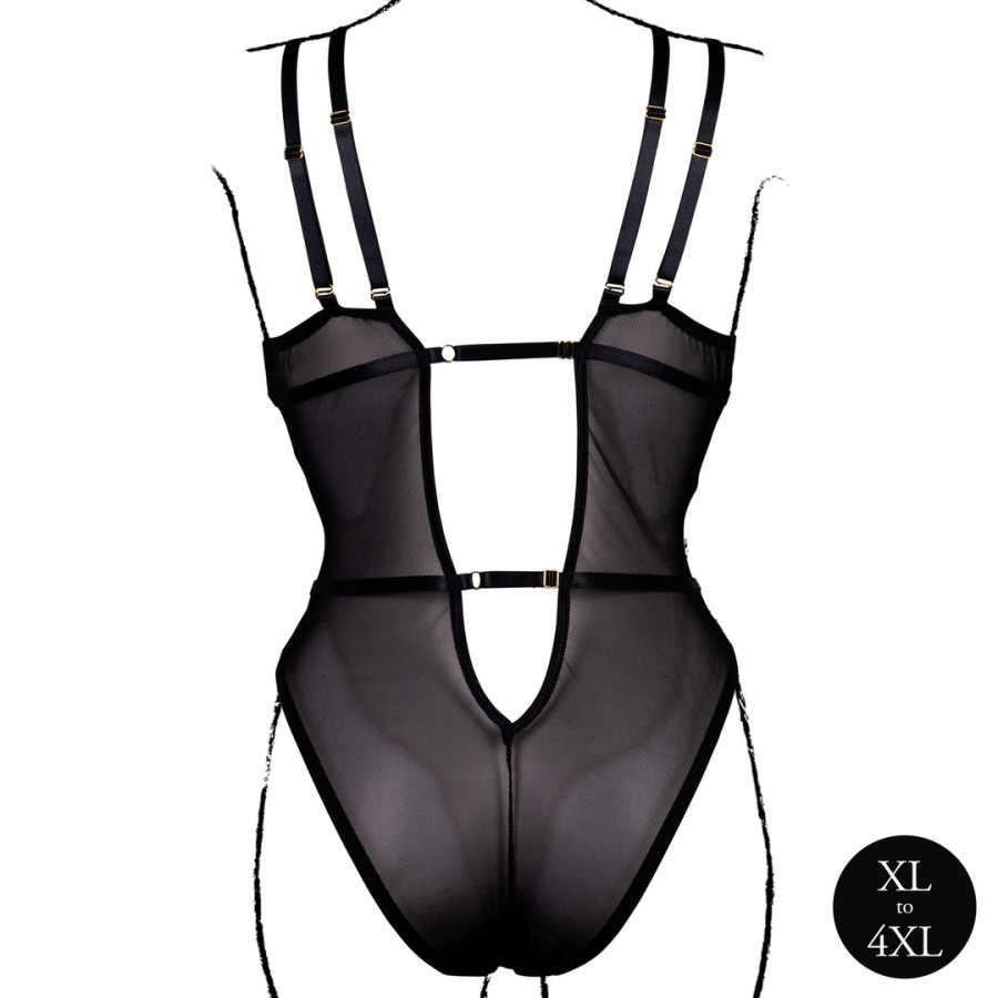 Double strap lace bodysuit Large Size Carlita Black