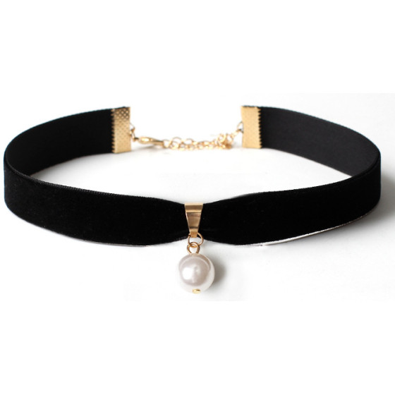 Ras de Cou Pearl Velvet Noir