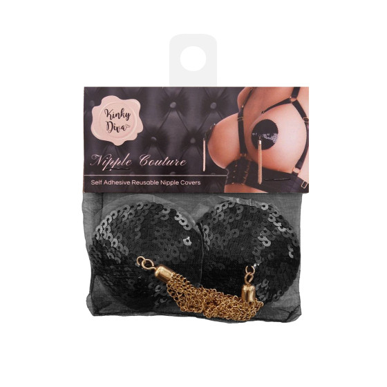 Sequin Nipple Cover with Chain Nipple Couture Black
