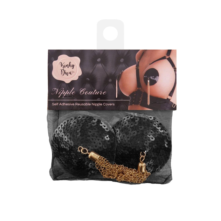 Sequin Nipple Cover with Chain Nipple Couture Black