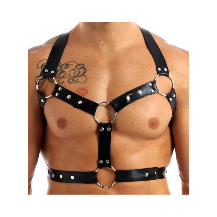 Harnais lanières Fines Thin Chest Simili Noir