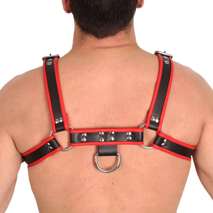 Harnais en Cuir Noir-Rouge