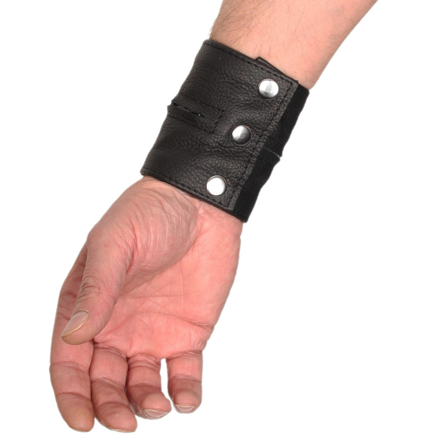 Poignet bracelet de force en cuir - Noir/Noir-  avec zip 