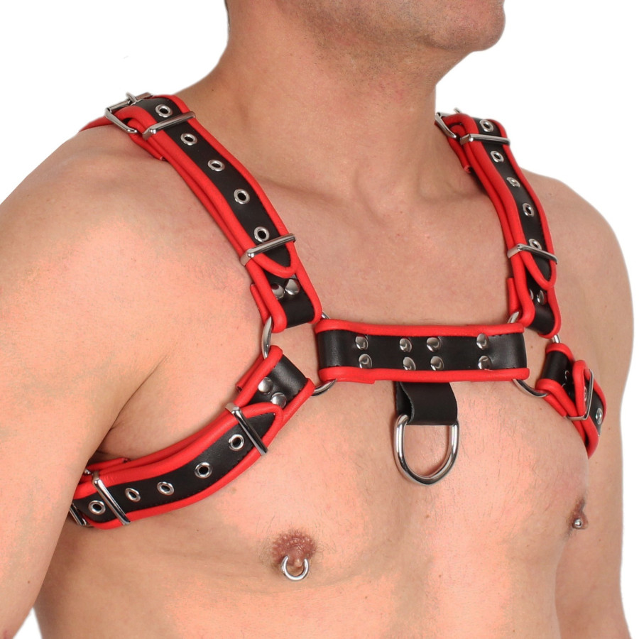 Harnais en Cuir Noir-Rouge