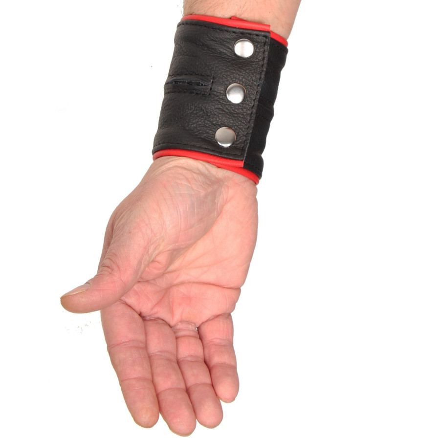 Poignet bracelet de force en cuir - Noir/Rouge avec zip 