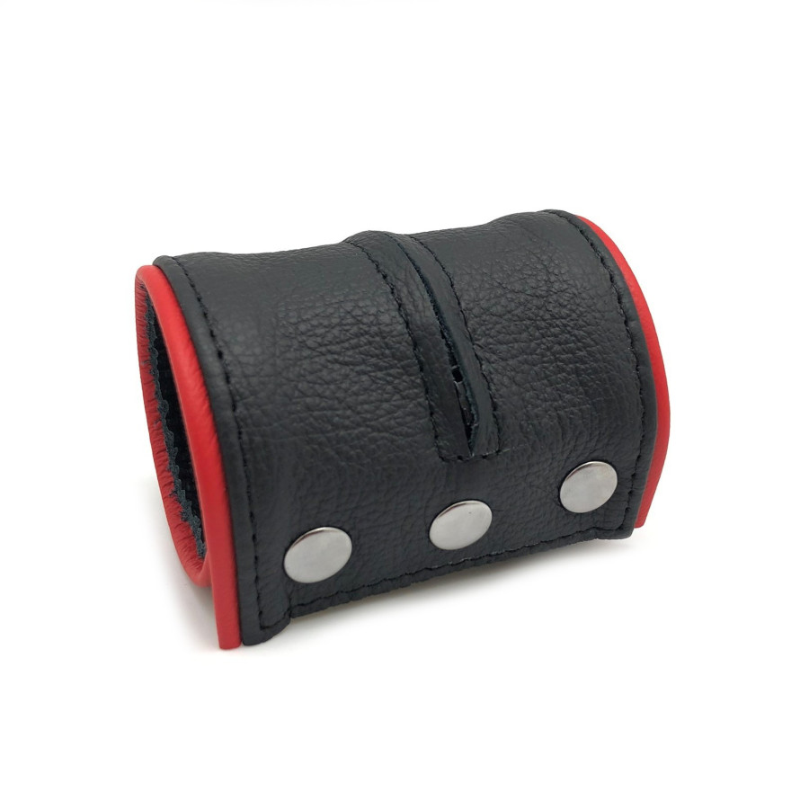 Poignet bracelet de force en cuir - Noir/Rouge avec zip 