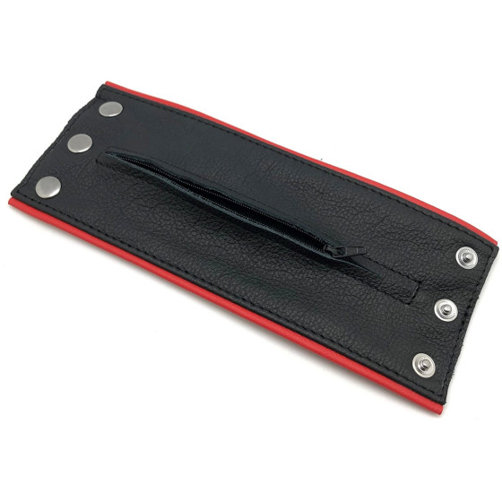 Poignet bracelet de force en cuir - Noir/Rouge avec zip 