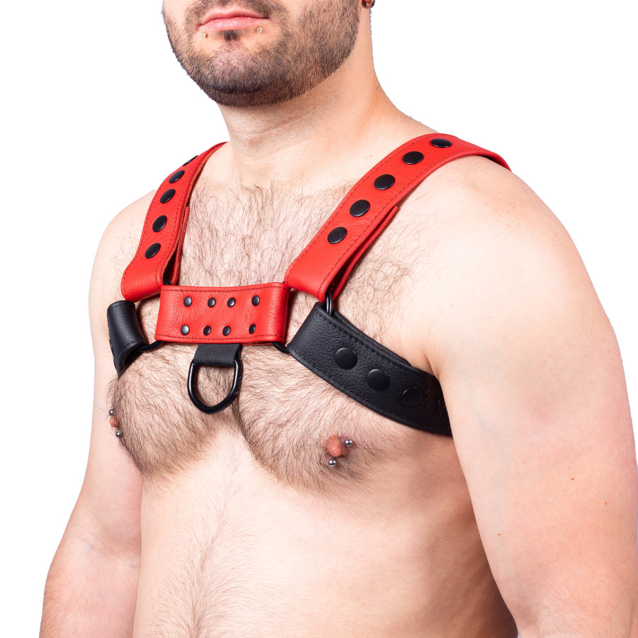 Harnais en cuir Snap Noir-Rouge