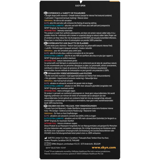 Pack Préservatifs Sans Latex Skyn Selection+ 53mm x10