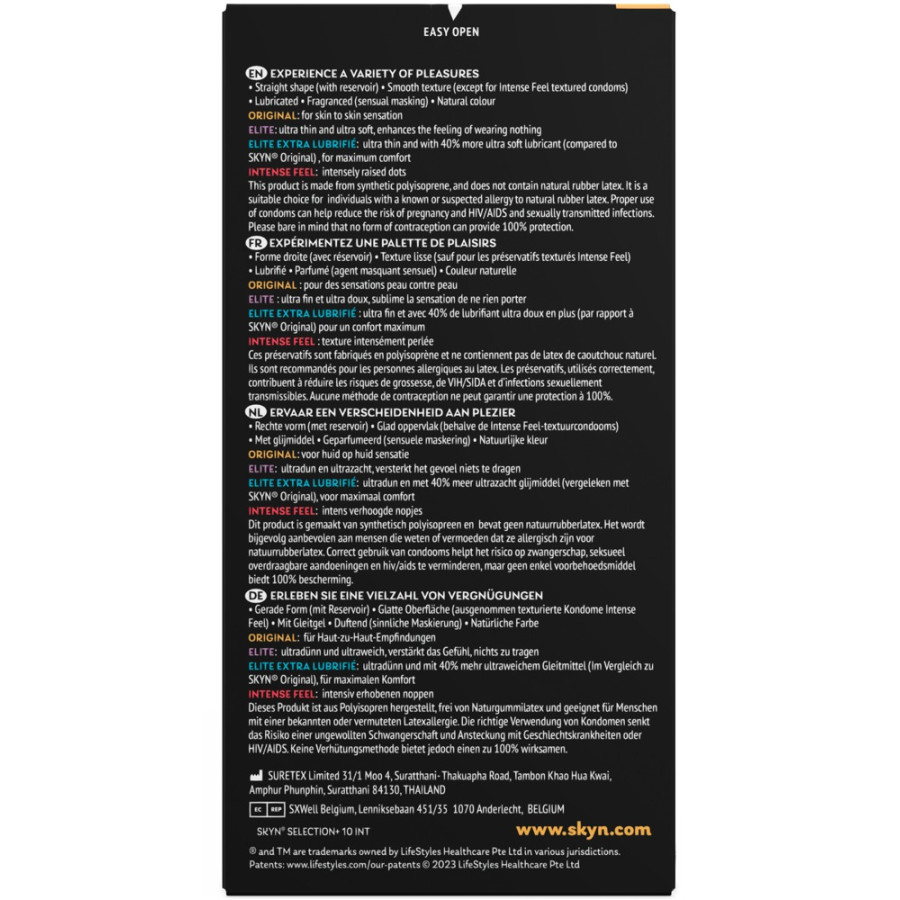 Pack Préservatifs Sans Latex Skyn Selection+ 53mm x10