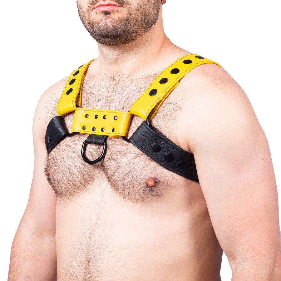Harnais en cuir Snap Noir-Jaune