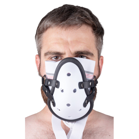 Masque avec Lanières en Cuir « Sniff my …. » Blanc