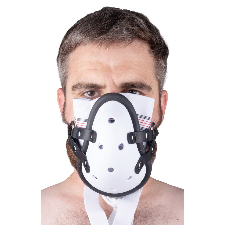 Masque avec Lanières en Cuir « Sniff my …. » Blanc