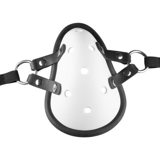 Masque avec Lanières en Cuir « Sniff my …. » Blanc