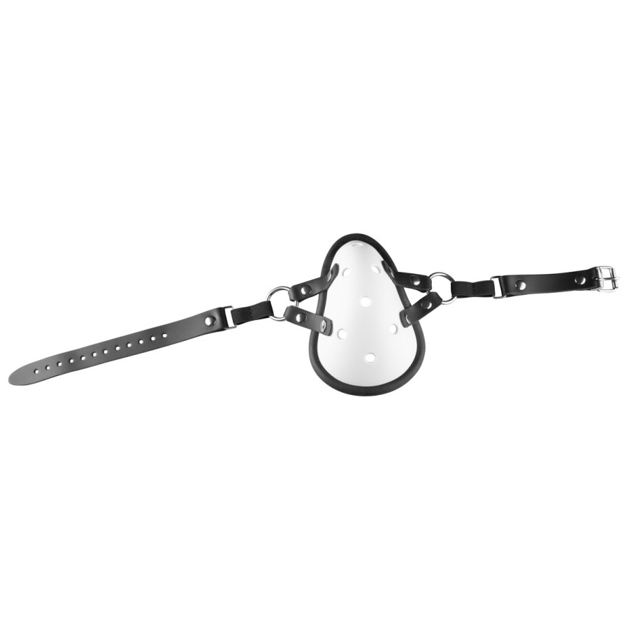 Masque avec Lanières en Cuir « Sniff my …. » Blanc