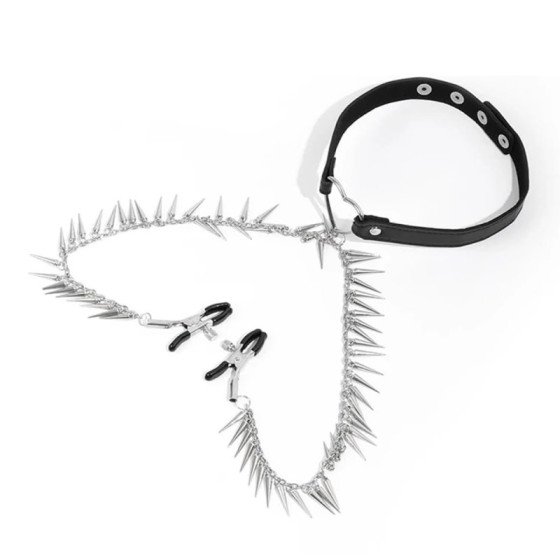 Spike Heart Nipple Clamp Collar Black Spike Heart Nipple Clamp Collar Black