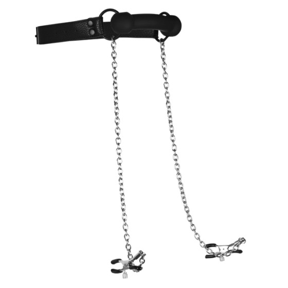 Bâillon avec Pinces Tétons Nipple Gag Noir