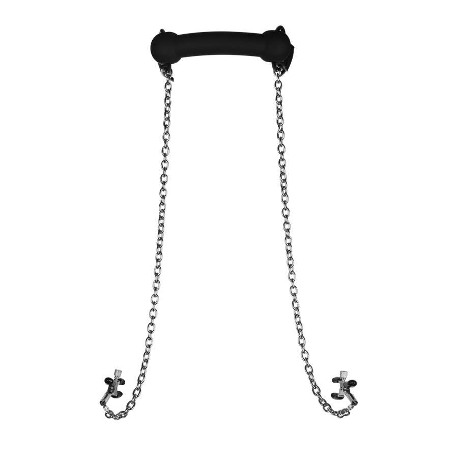 Bâillon avec Pinces Tétons Nipple Gag Noir