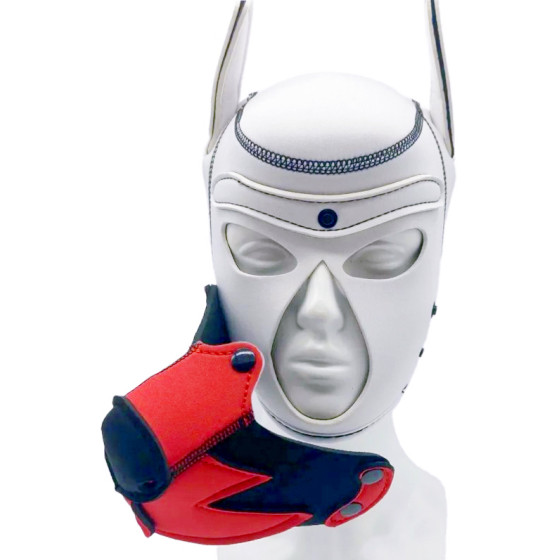 Cagoule Puppy Fox Néoprène Blanc-Rouge