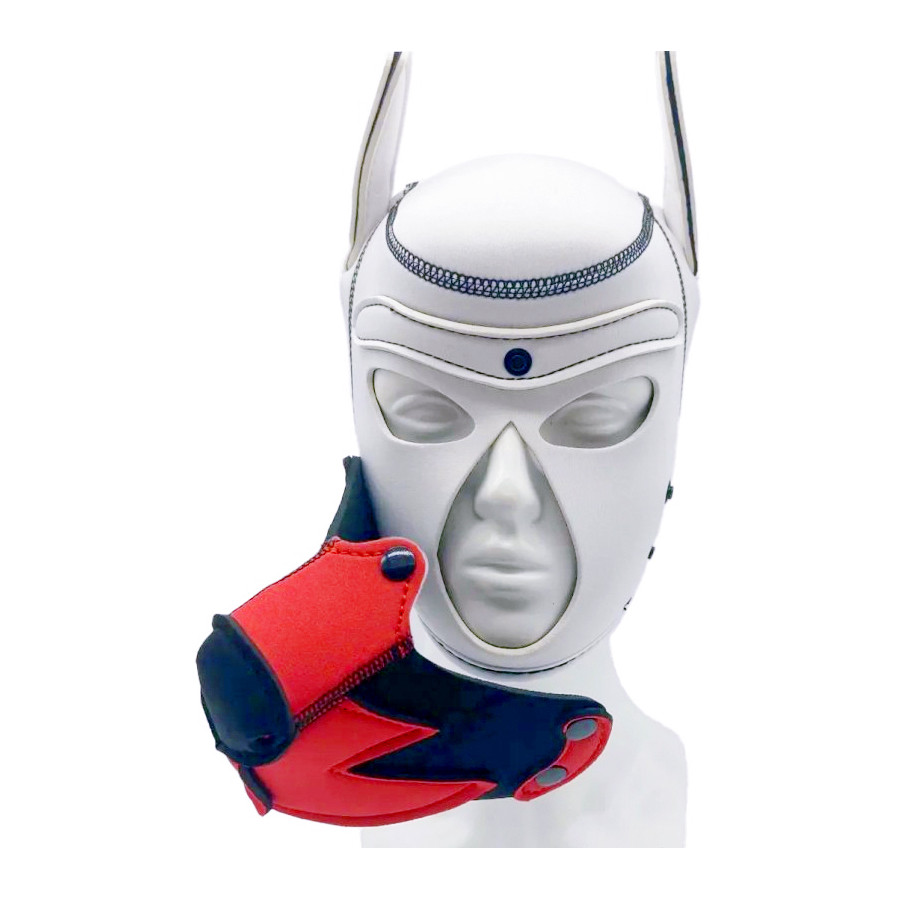 Cagoule Puppy Fox Néoprène Blanc-Rouge