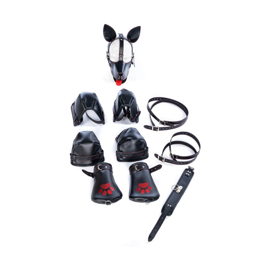 Kit complet Puppy Bondage 14 Pièces Noir-Rouge