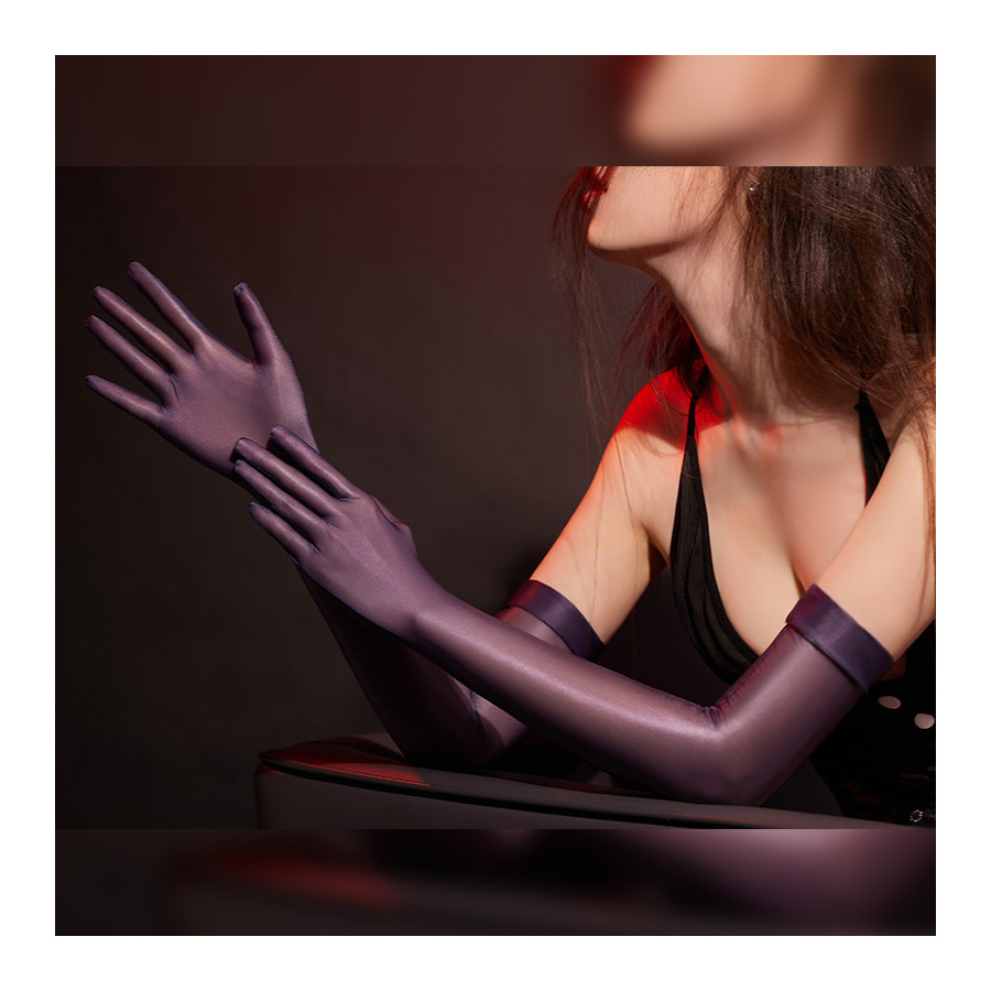 Gants Longs Transparents Glossy Smooth Violet