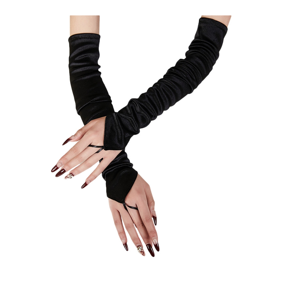 Black Shiny Gloves Long Mitts