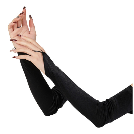 Black Shiny Gloves Long Mitts