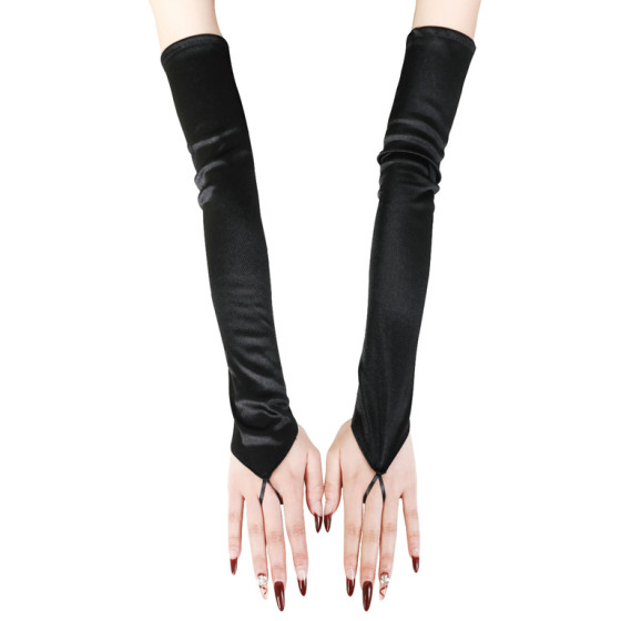 Black Shiny Gloves Long Mitts