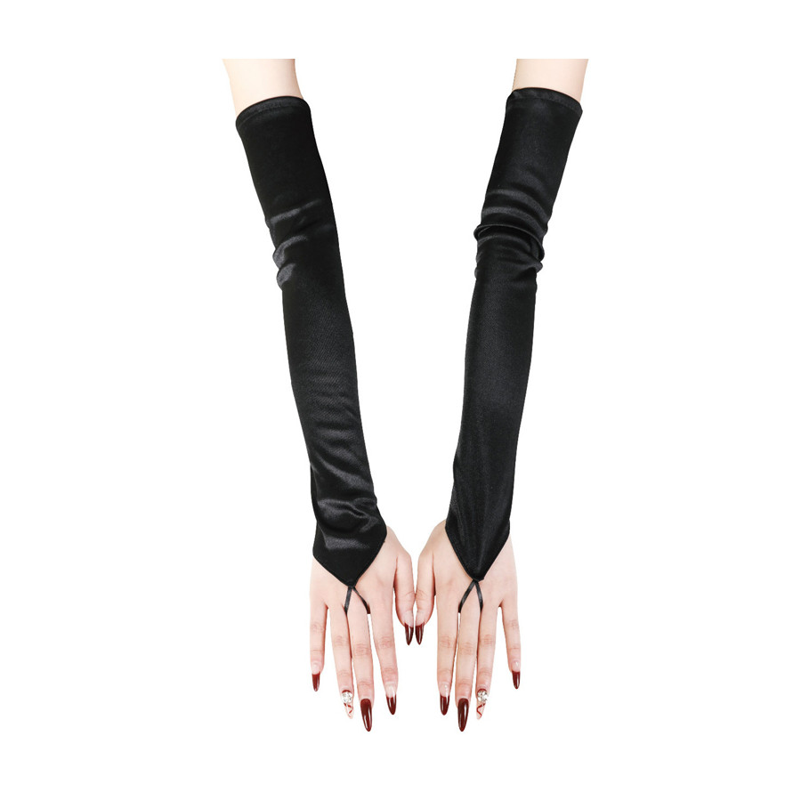 Black Shiny Gloves Long Mitts