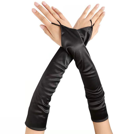Black Satin Gloves Long Mitts