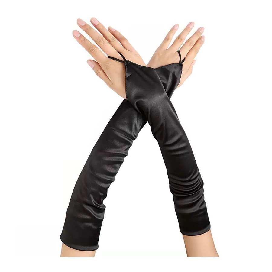 Black Satin Gloves Long Mitts