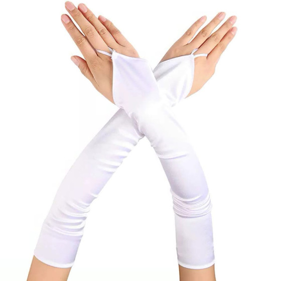 Long Satin Gloves White