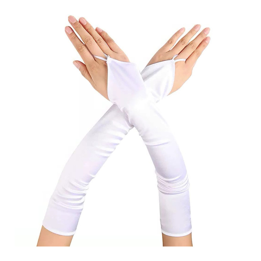 Long Satin Gloves White