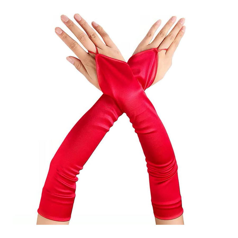 Red Satin Gloves Long Mitts