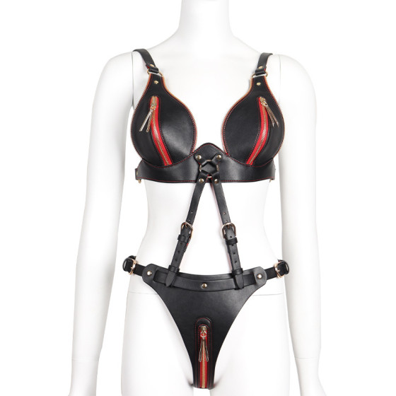 Leathcrossed 2-Piece Open Set Black and Red