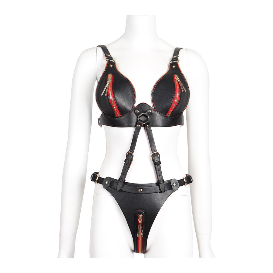 Leathcrossed 2-Piece Open Set Black and Red