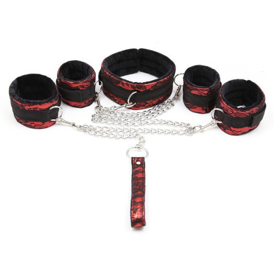Kit Bondage Collier + Menottes Rouge