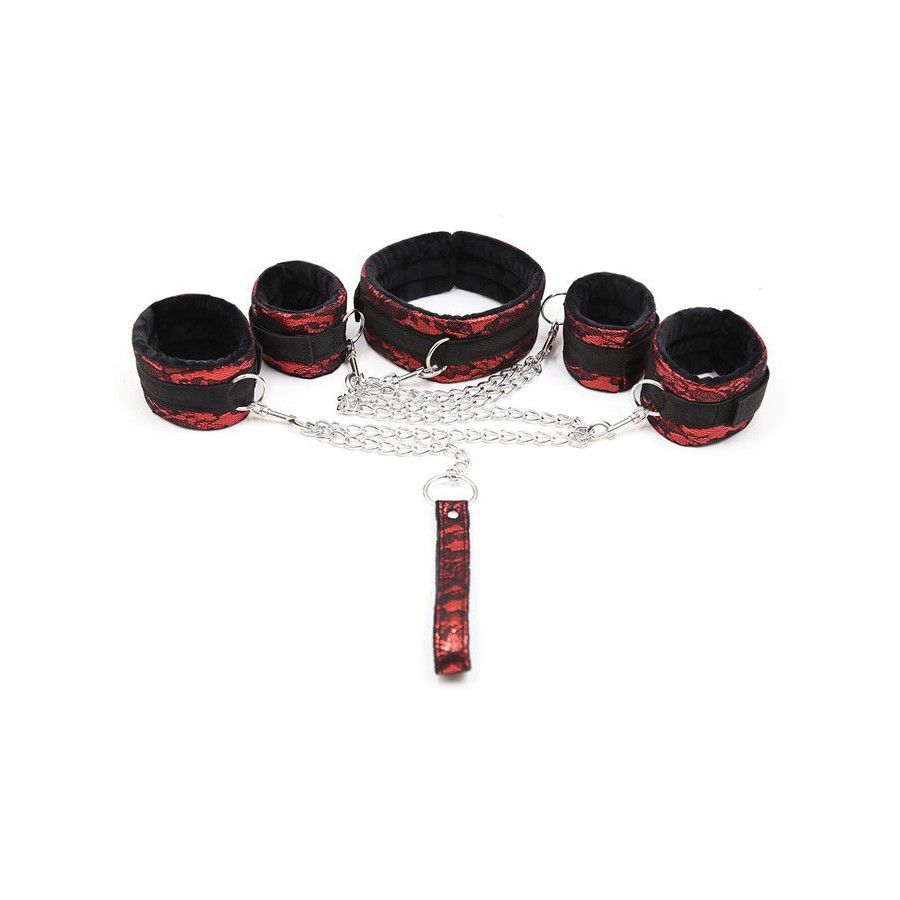 Kit Bondage Collier + Menottes Rouge