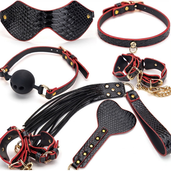 Kit Bdsm 7 Pièces Caiman noir-Rouge