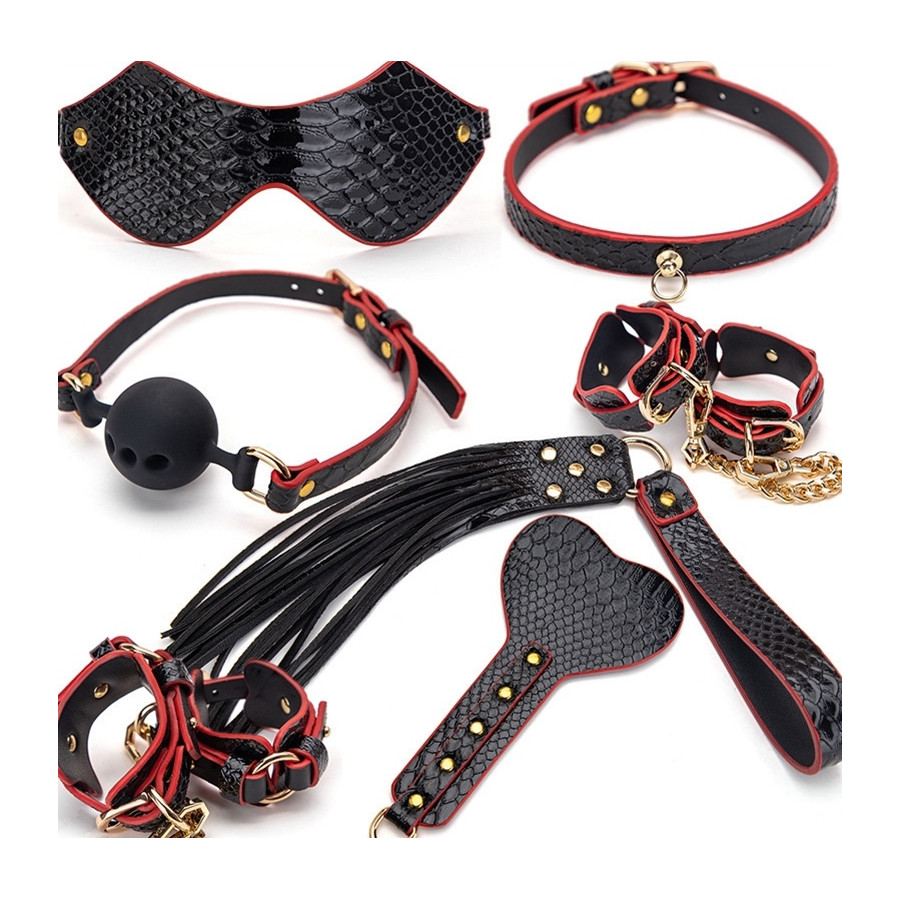 Kit Bdsm 7 Pièces Caiman noir-Rouge