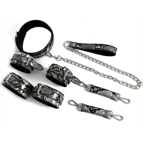 Kit Sm Snakine Collier et Menottes Noir-Argentés