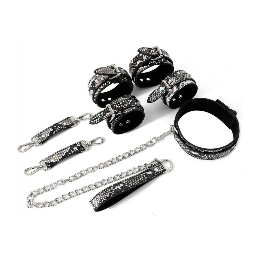 Kit Sm Snakine Collier et Menottes Noir-Argentés