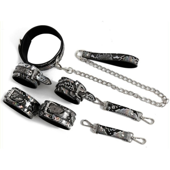 Kit Sm Snakine Collier et Menottes Noir-Argentés