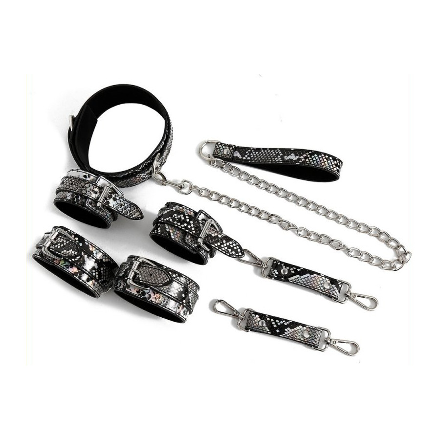 Kit Sm Snakine Collier et Menottes Noir-Argentés