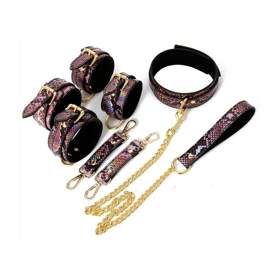 Kit Sm Snakine Collier et Menottes Noir-Rose
