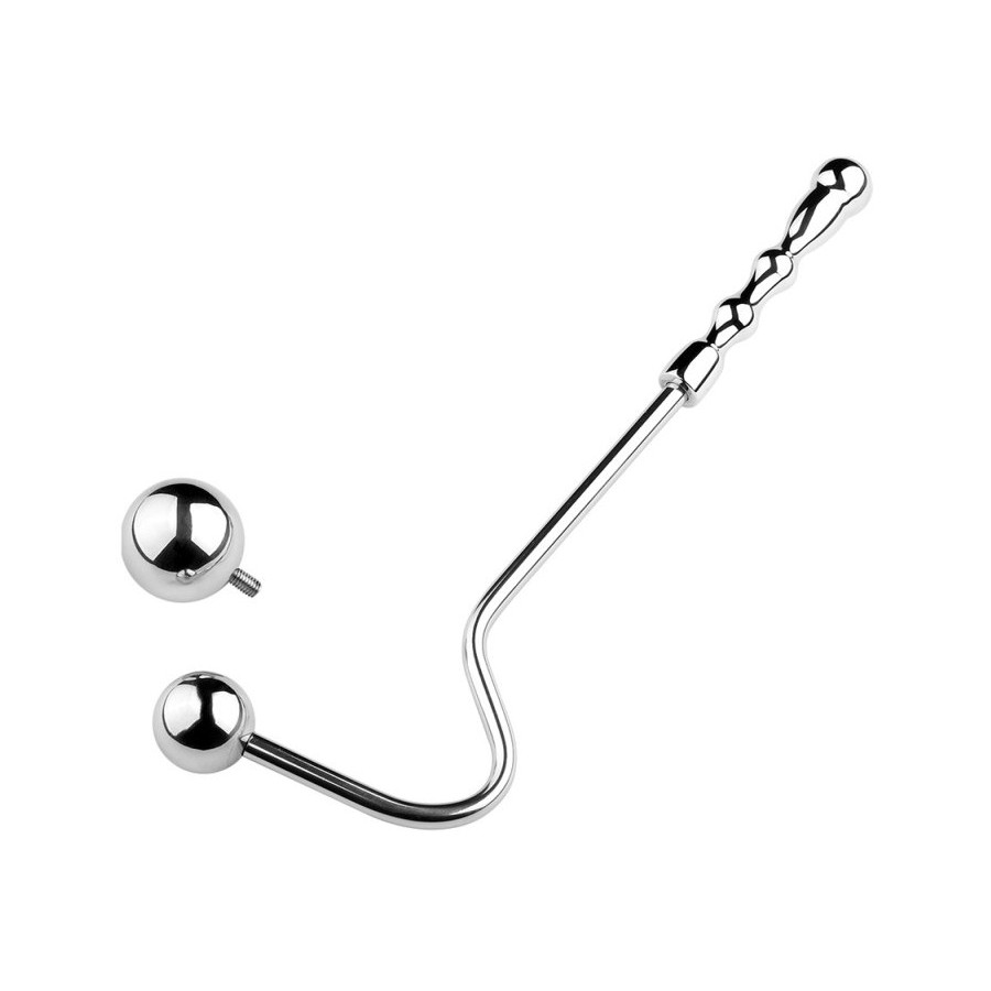 Crochet anal en métal avec poignée Double Ball 10cm